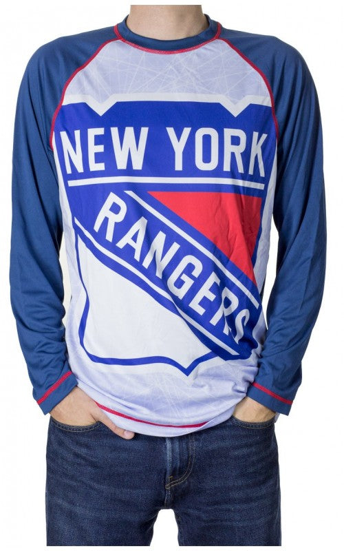 NHL Mens Long-Sleeve Performance Rash Guard- New York Rangers Front