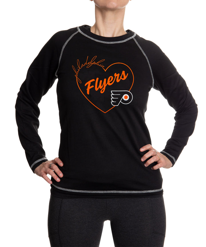Philadelphia Flyers Heart Logo Long Sleeve Shirt for Women in Black Front View