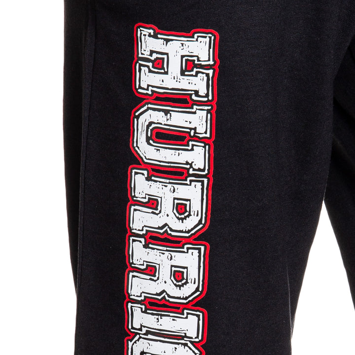 Carolina Hurricanes Premium Fleece Sweatpants Close Up of Hurricanes Print.