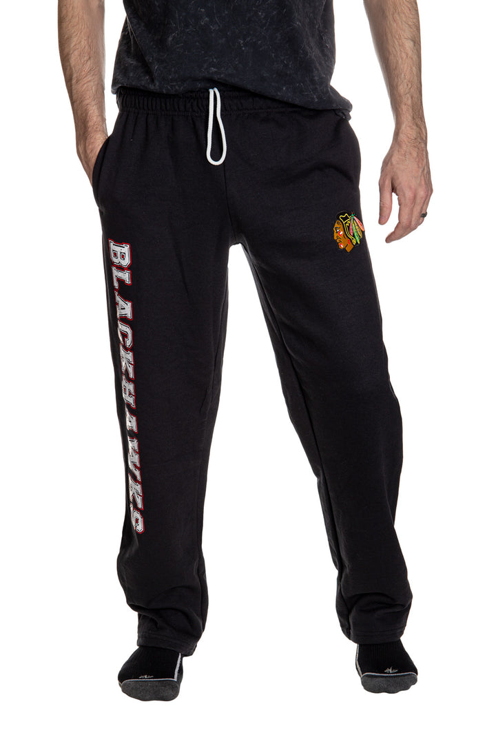 Chicago Blackhawks Premium Fleece Sweatpants Front View.