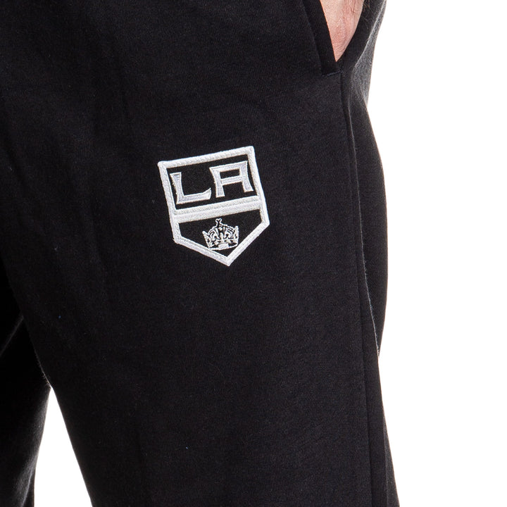 Los Angeles Kings Premium Fleece Sweatpants Close Up of Embroidered Logo.