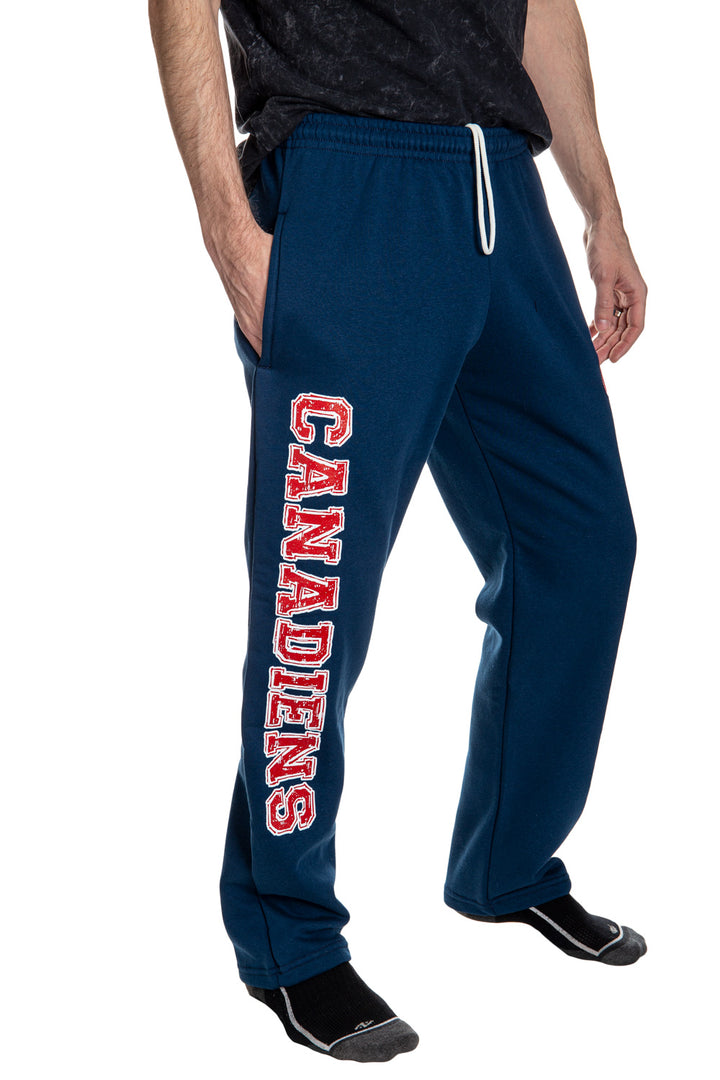 Montreal Canadiens Premium Fleece Sweatpants Side View Of Canadiens Print.