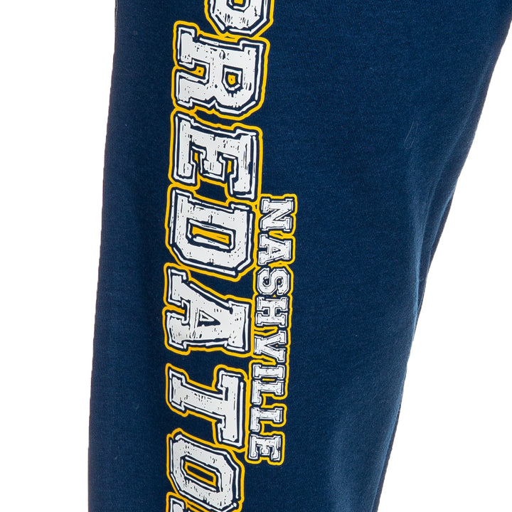 Nashville Predators Premium Fleece Sweatpants Predators Print Close Up.