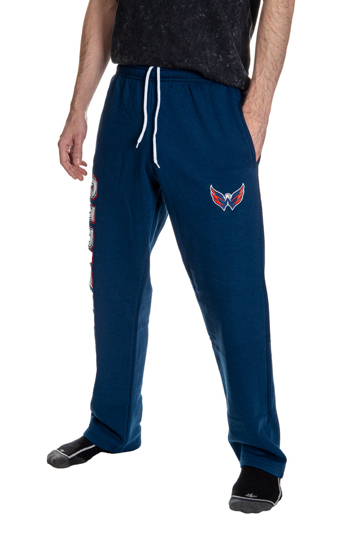 Washington Capitals Premium Fleece Sweatpants Side View Of Embroidered Logo.