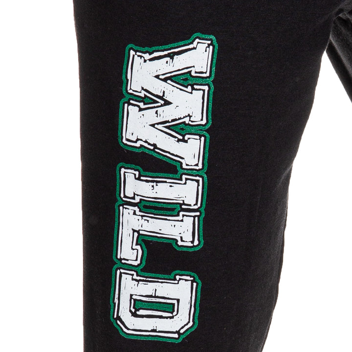 Minnesota Wild Premium Fleece Sweatpants Close Up of Wild Print.