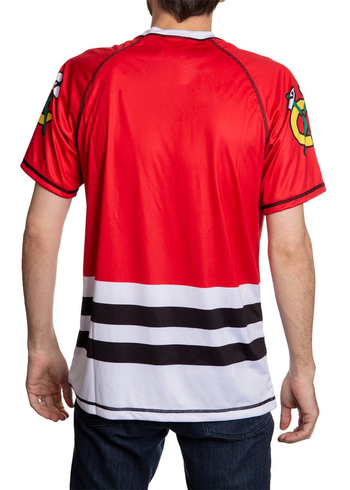 Chicago Blackhawks Short Sleeve Rashguard, Back View.