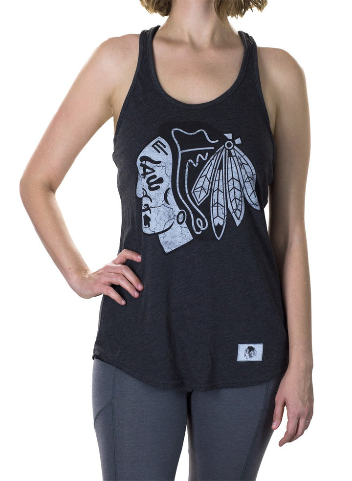 NHL Distressed Flowy Tank Top - Chicago Blackhawks (Charcoal)