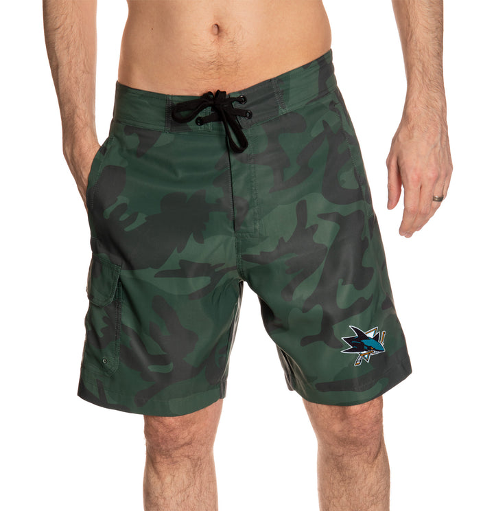 San Jose Sharks Green Camo Boardshorts Front View