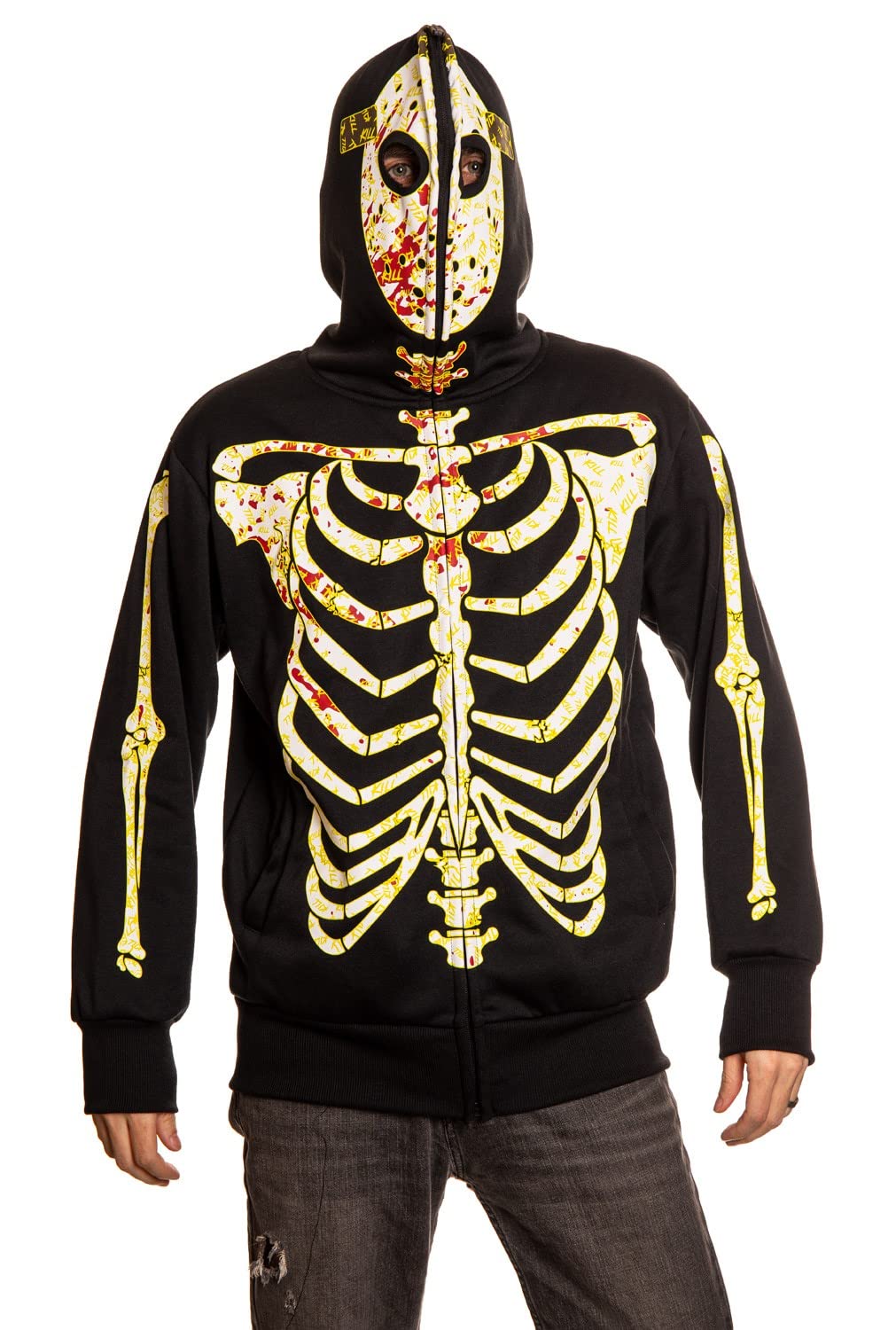 Glow in the Dark Hockey Mask Skeleton Hoodie - Full Zip Hooded Costume X-Large