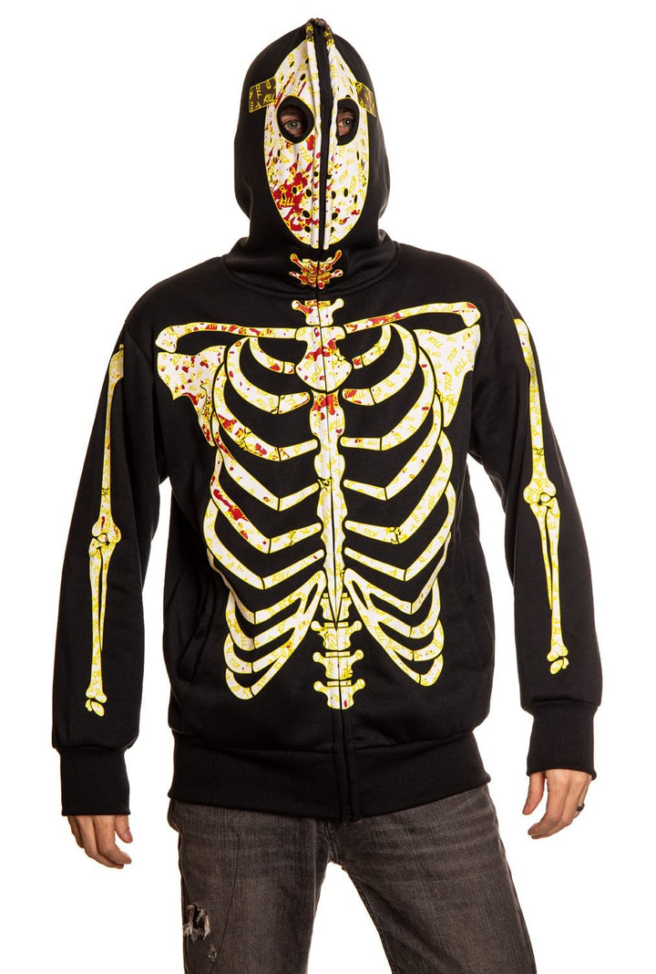Glow in the Dark Hockey Mask Skeleton Hoodie - Full Zip Hooded Costume