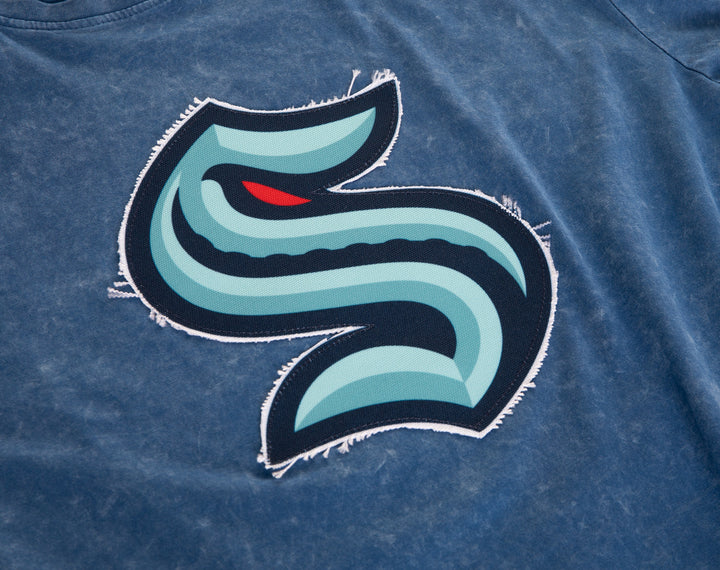 Seattle Kraken Frayed Logo Acid Wash T-Shirt