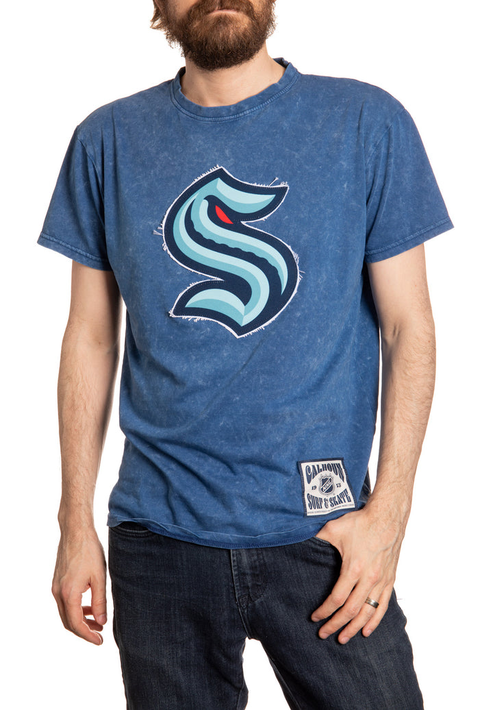 Seattle Kraken Frayed Logo Acid Wash T-Shirt