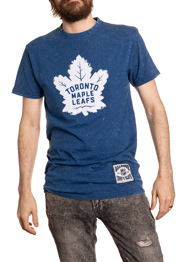 Toronto Maple Leafs Frayed Logo Acid Wash T-Shirt