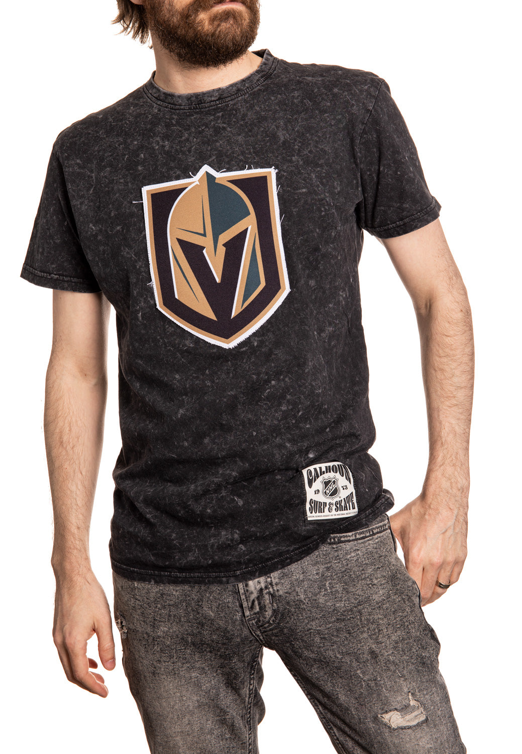 Vegas Golden Knights Frayed Logo Acid Wash T-Shirt