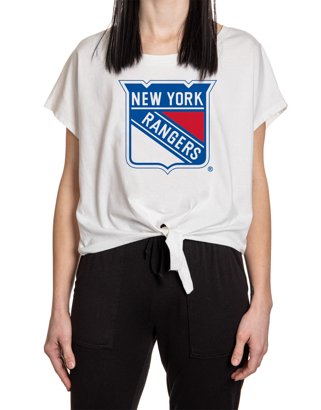 New York Rangers Ladies Tie Up Front Crop T-shirt