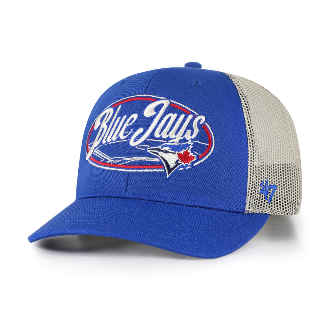 Toronto Blue Jays Enfield '47 Trucker Snapback Cap in Royal/White, front view