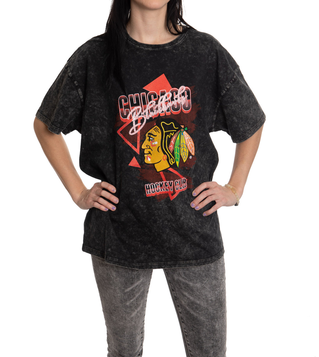 Retro Chicago Blackhawks Oversized Drop Shoulder Vintage Crewneck Short Sleeve T-Shirt