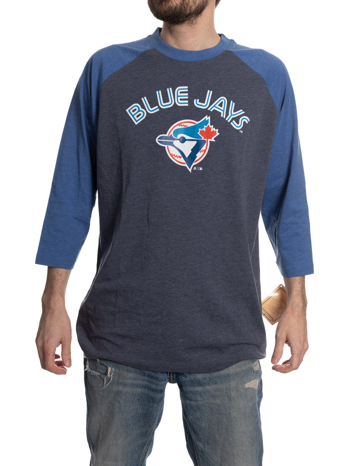 Toronto Blue Jays Men’s Cooperstown Wordmark Logo Raglan 3/4 Sleeve T-Shirt