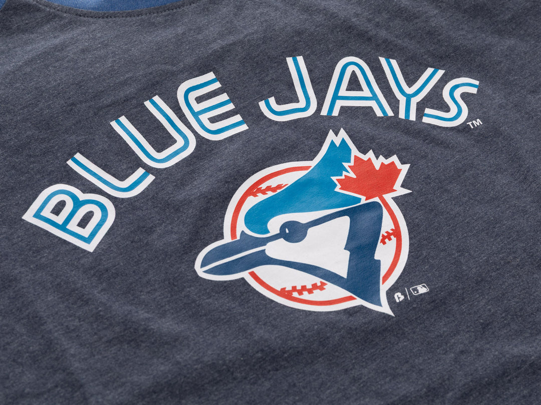 Toronto Blue Jays Men’s Cooperstown Wordmark Logo Raglan 3/4 Sleeve T-Shirt