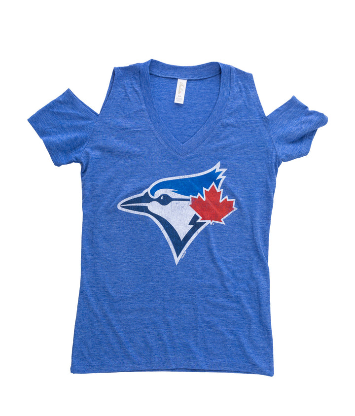 Bulletin MLB Toronto Blue Jays Women's Cold Shoulder Short Sleeve T-Shirt