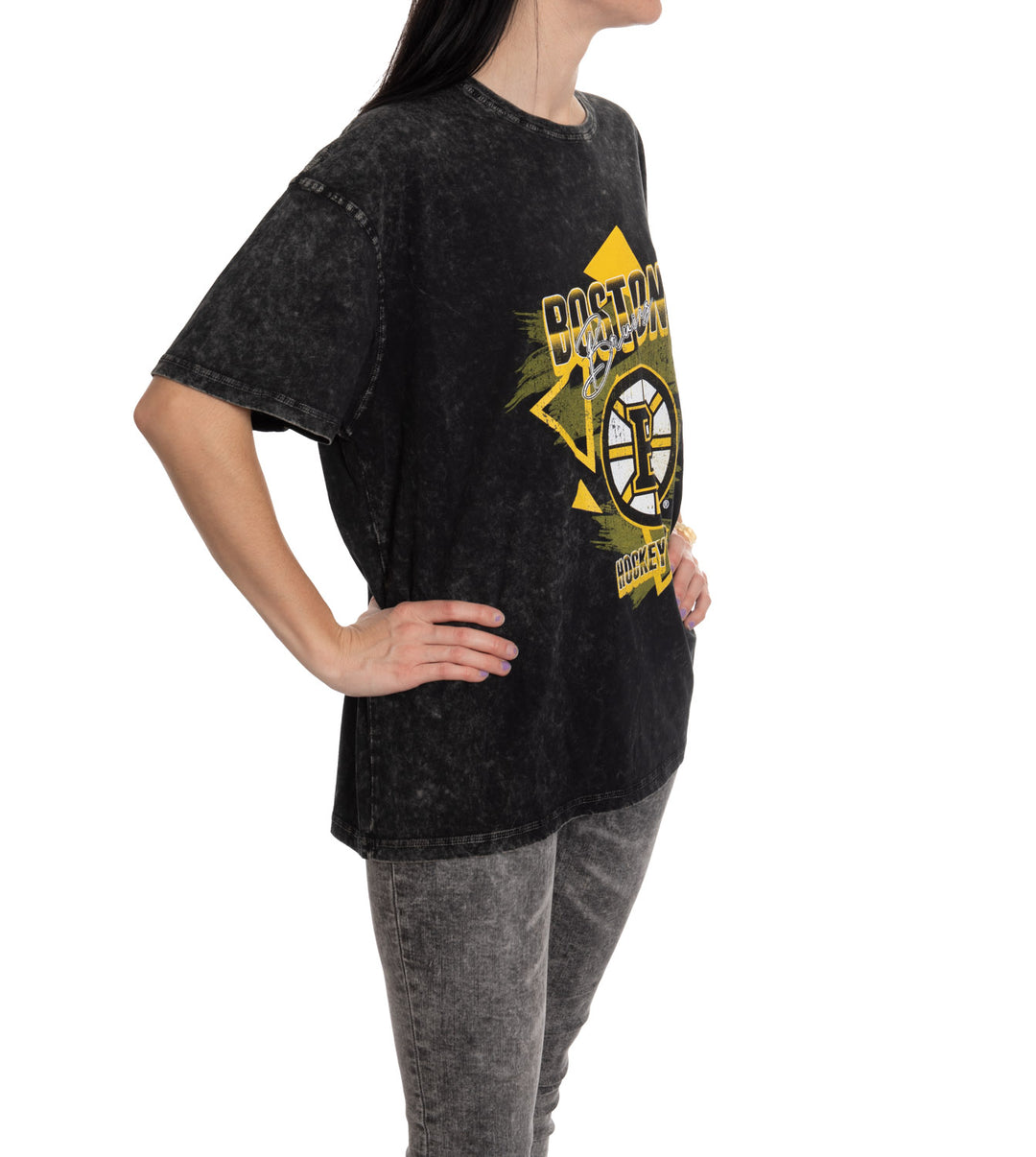 Retro Boston Bruins Oversized Drop Shoulder Vintage Crewneck Short Sleeve T-Shirt