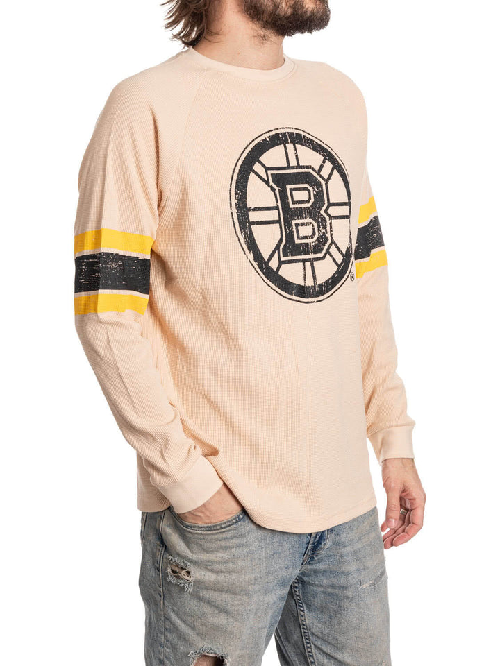 Official Licensed NHL Boston Bruins Long Sleeve Waffle Crewneck