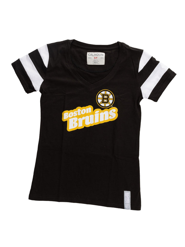Official Licensed NHL Ladies' Retro Varsity Short Sleeve Vneck Tshirt--Boston Bruins