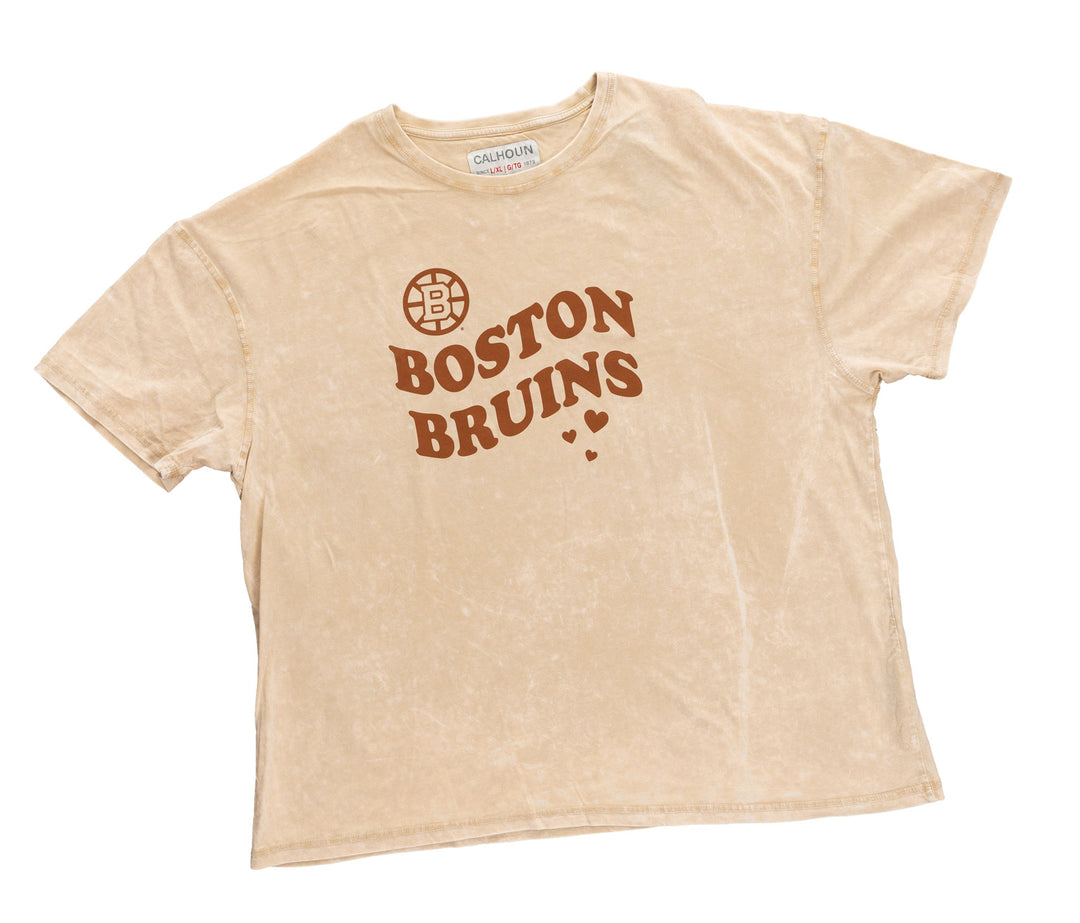 Boston Bruins Vintage Hearts Oversized Drop Shoulder Crewneck Short Sleeve T-Shirt