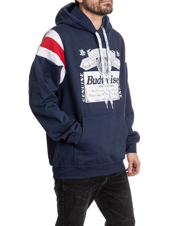 Budweiser Genuine Label Hoodie – Navy Varsity Pullover Sweatshirt