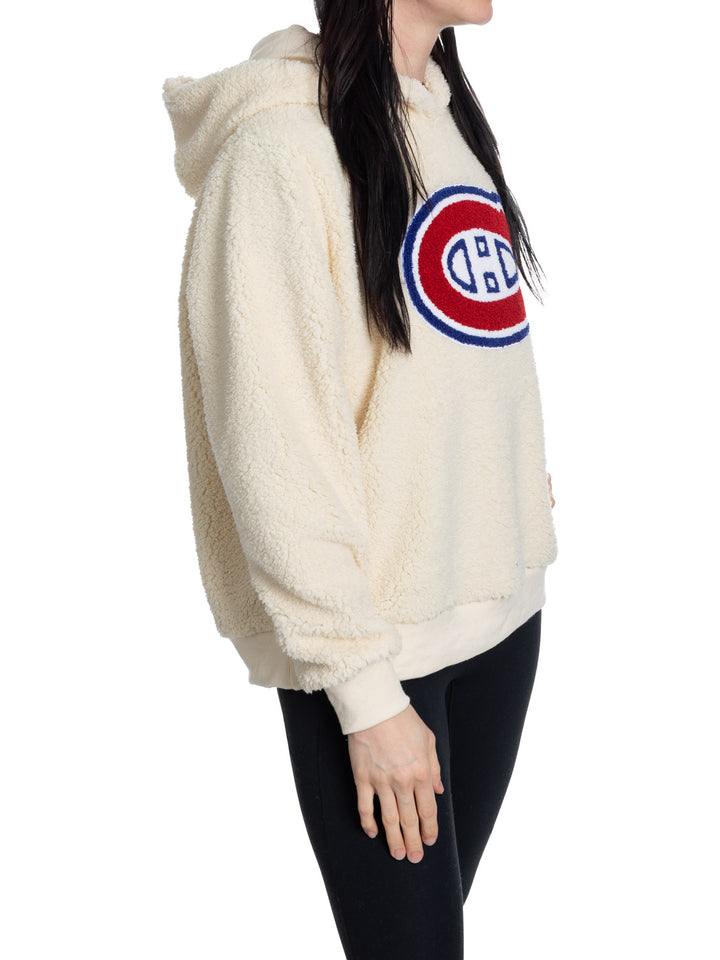 Montreal Canadians Ladies Sherpa Hoodie with Premium Chenille Logo