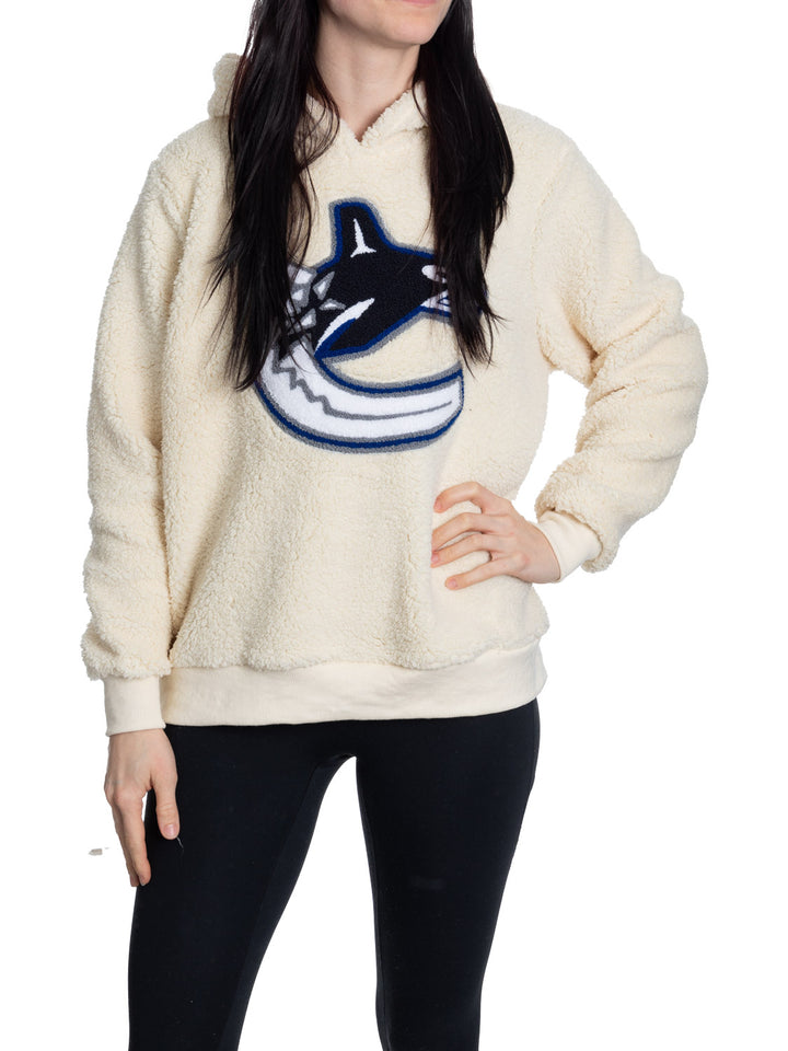 Vancouver Canucks Ladies Sherpa Hoodie with Premium Chenille Logo