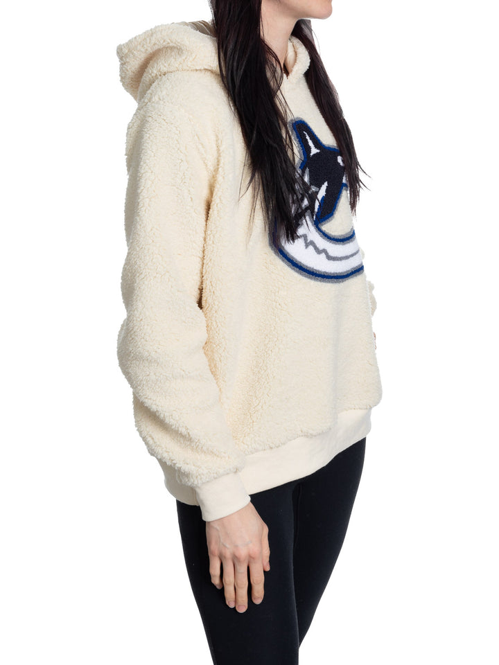 Vancouver Canucks Ladies Sherpa Hoodie with Premium Chenille Logo