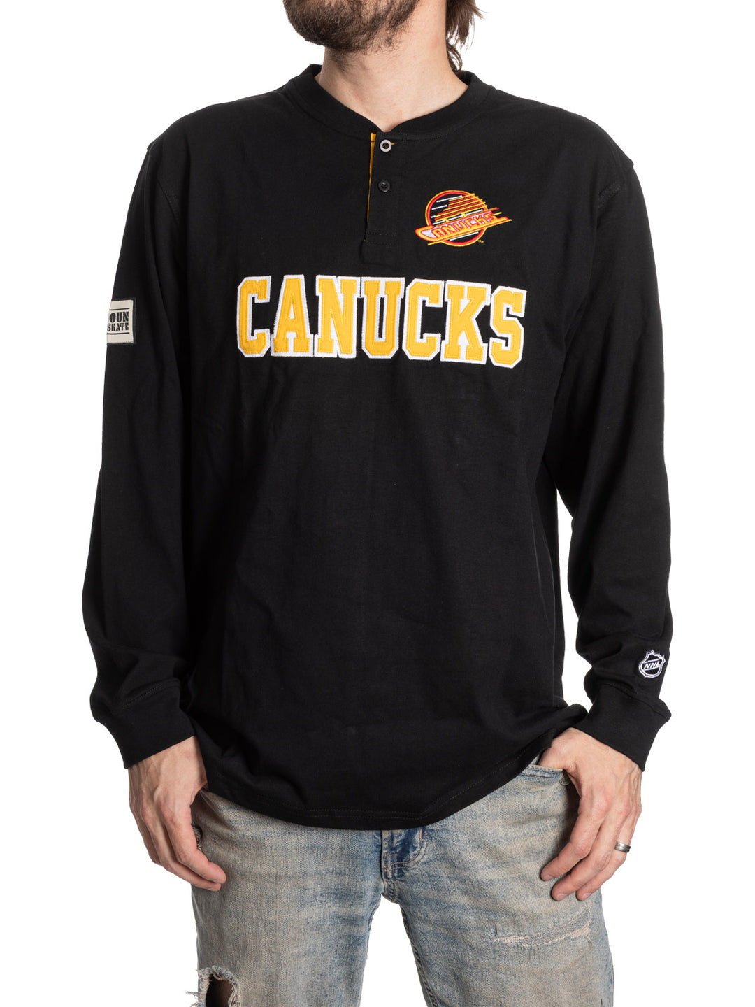 Official Licensed NHL Retro Vancouver Canucks Long Sleeve Henley