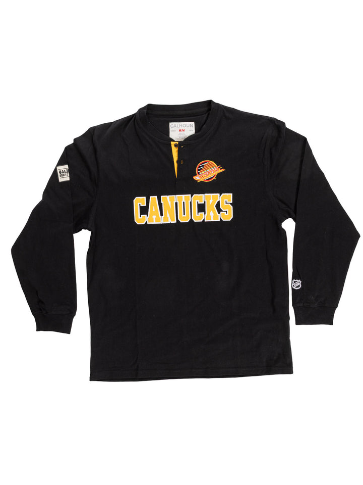 Official Licensed NHL Retro Vancouver Canucks Long Sleeve Henley - Presale