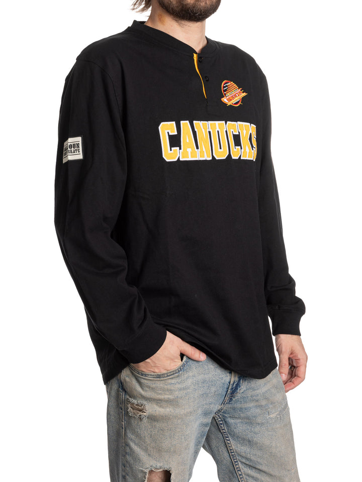 Official Licensed NHL Retro Vancouver Canucks Long Sleeve Henley - Presale