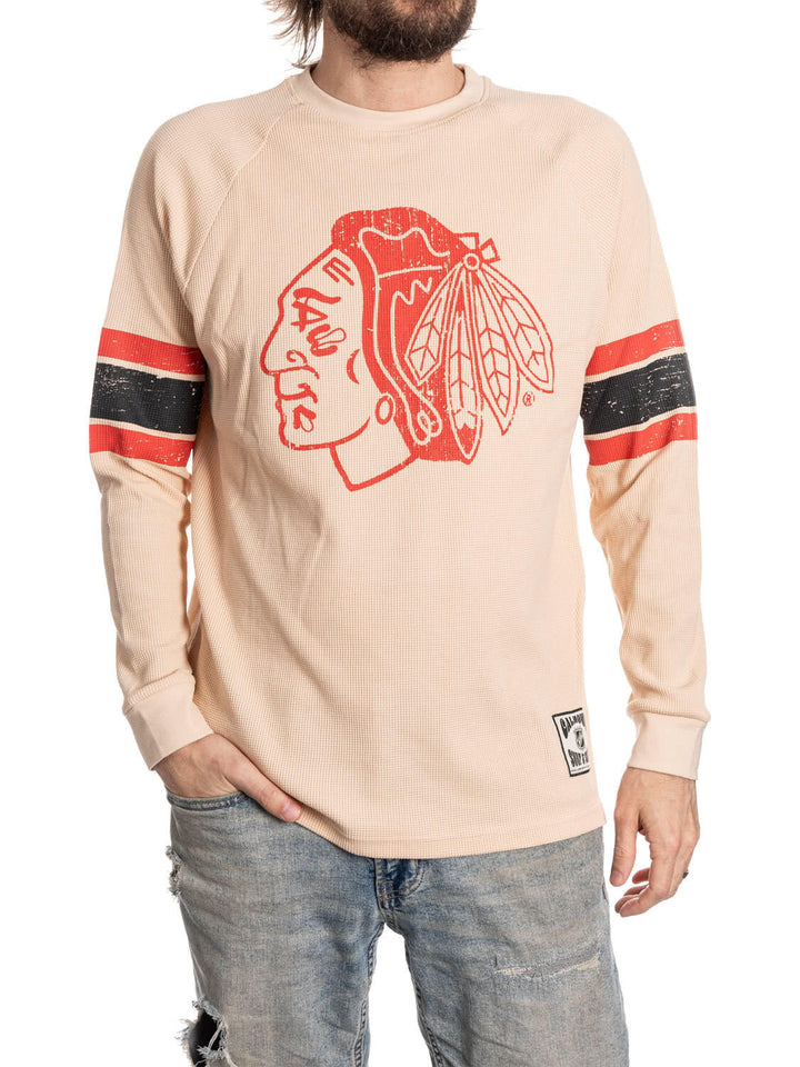 Official Licensed NHL Chicago Blackhawks Long Sleeve Waffle Crewneck