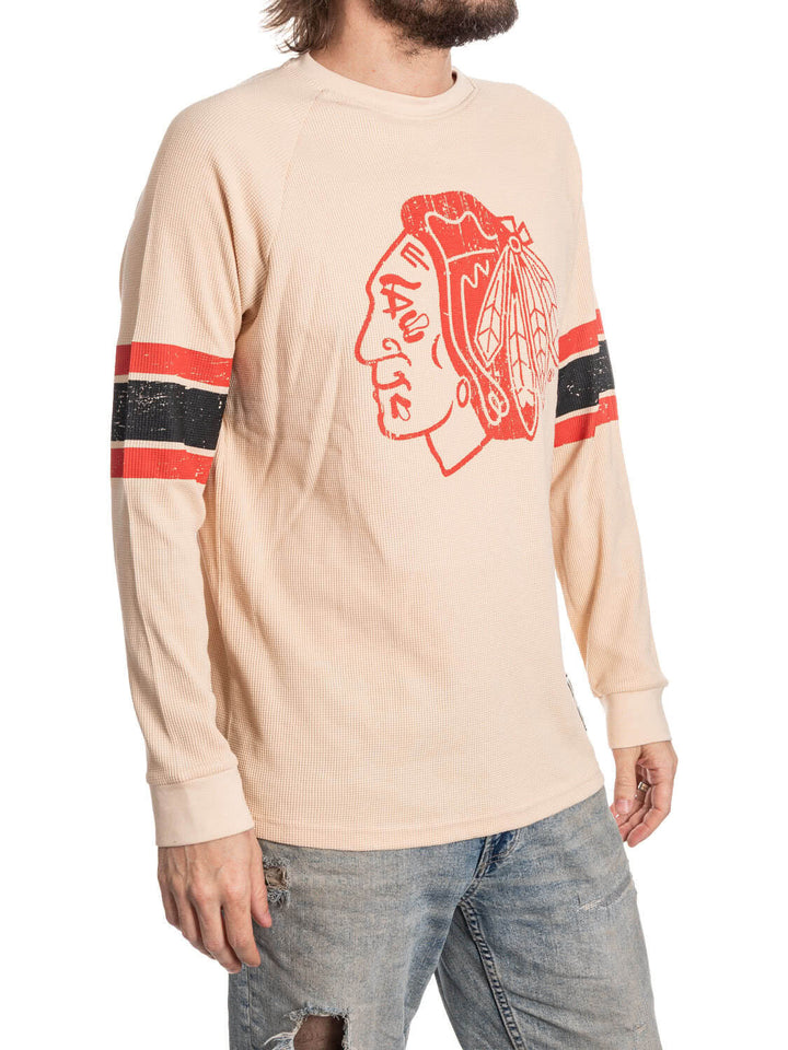 Official Licensed NHL Chicago Blackhawks Long Sleeve Waffle Crewneck
