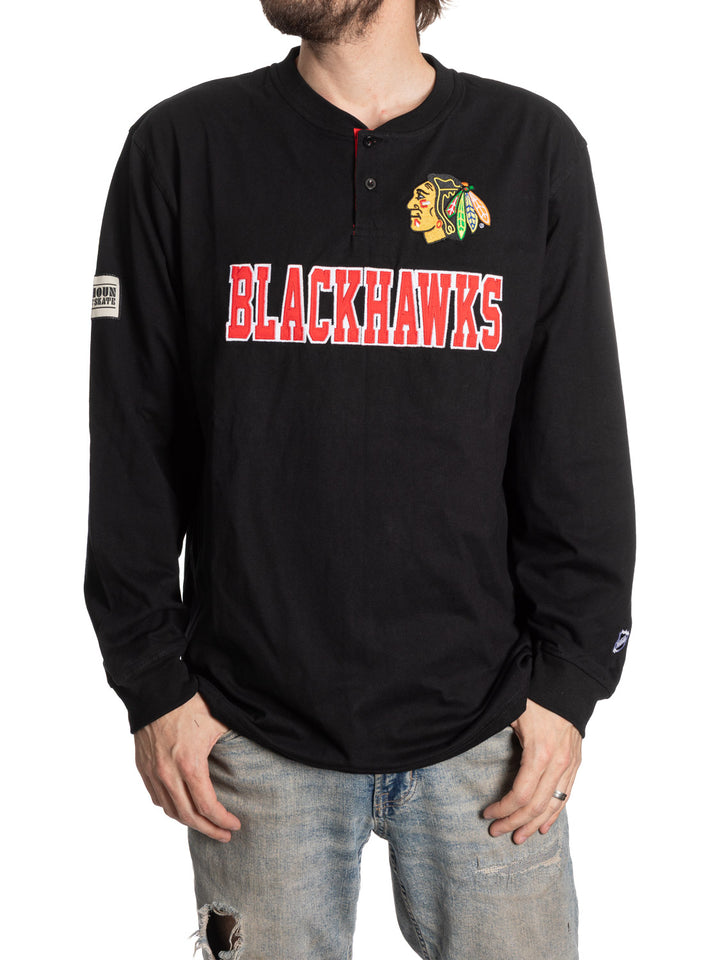 Official Licensed NHL Chicago Blackhawks Long Sleeve Henley -Presale