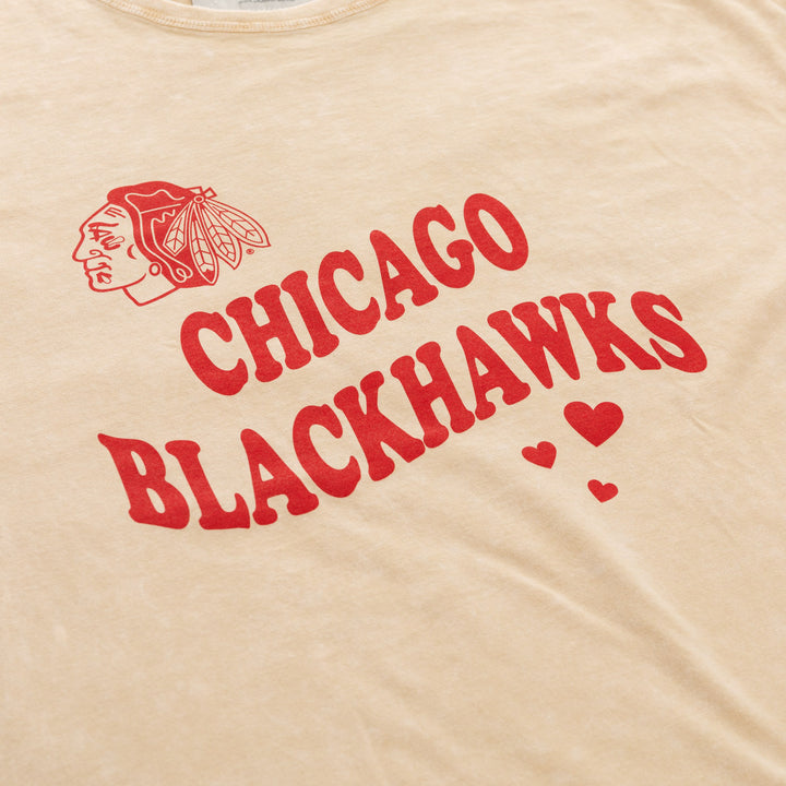 Chicago Blackhawks Vintage Hearts Oversized Drop Shoulder Crewneck Short Sleeve T-Shirt