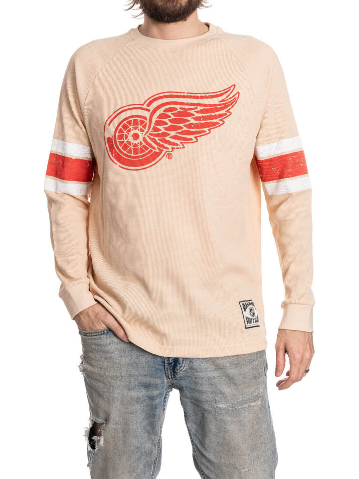 Official Licensed NHL Detroit Red Wings Long Sleeve Waffle Crewneck