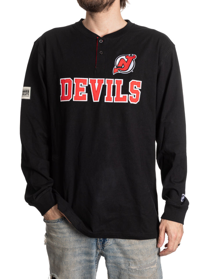Official Licensed NHL New Jersey Devils Long Sleeve Henley - Presale