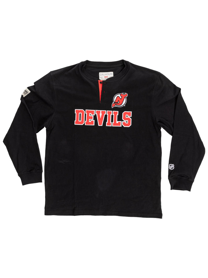 Official Licensed NHL New Jersey Devils Long Sleeve Henley - Presale