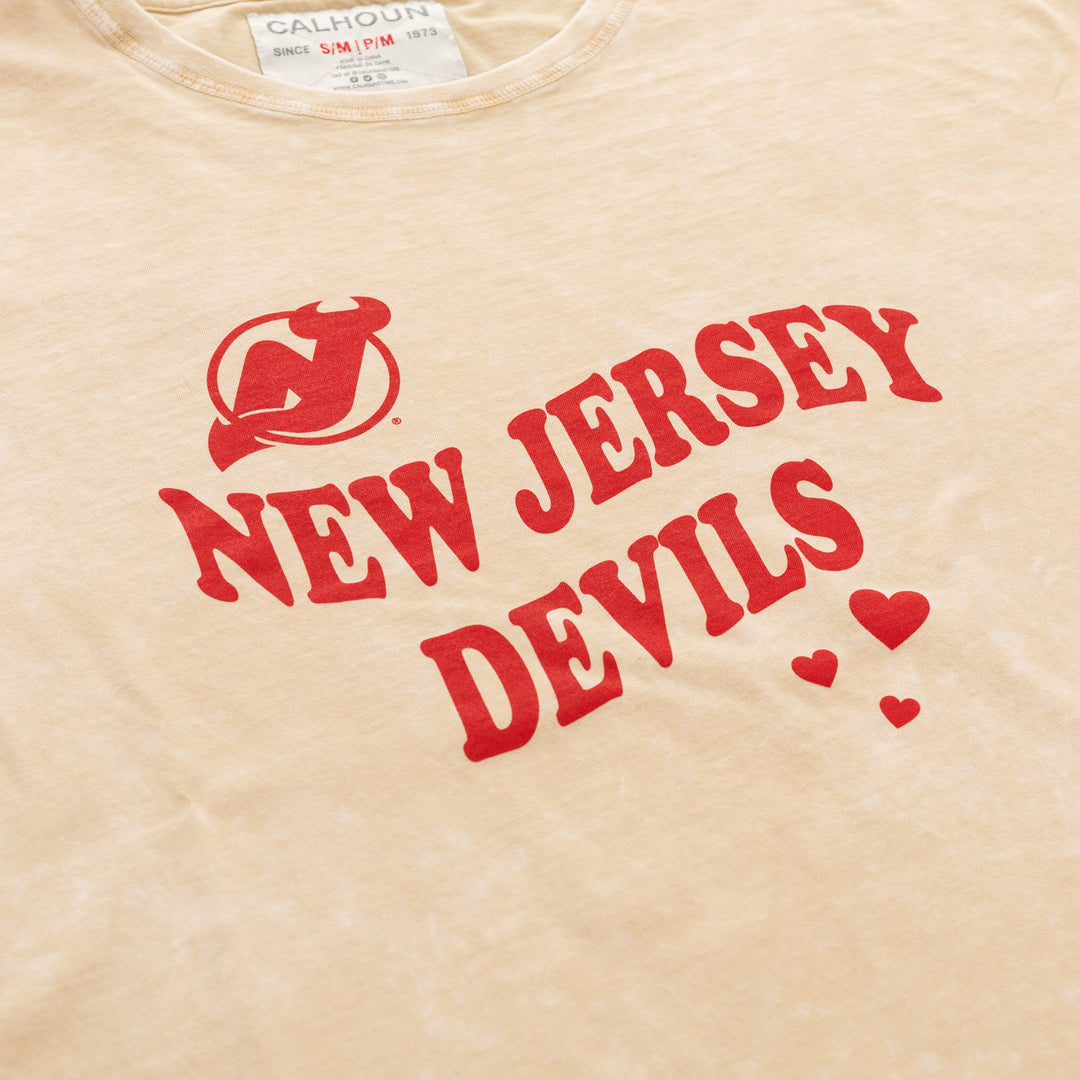 New Jersey Devils Vintage Hearts Oversized Drop Shoulder Crewneck Short Sleeve T-Shirt