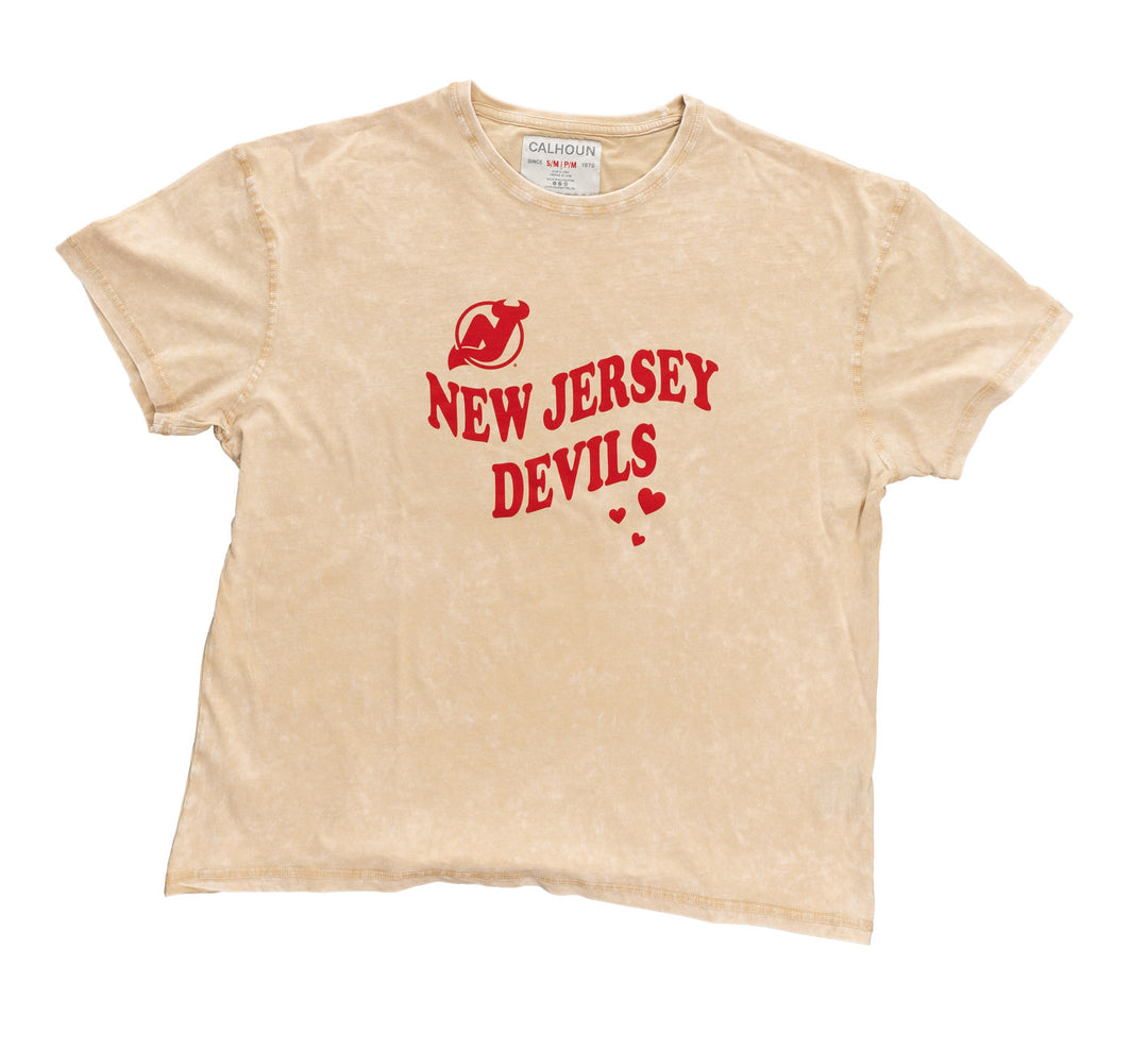 New Jersey Devils Vintage Hearts Oversized Drop Shoulder Crewneck Short Sleeve T-Shirt