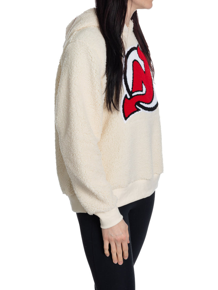 New Jersey Devils Ladies Sherpa Hoodie with Premium Chenille Logo