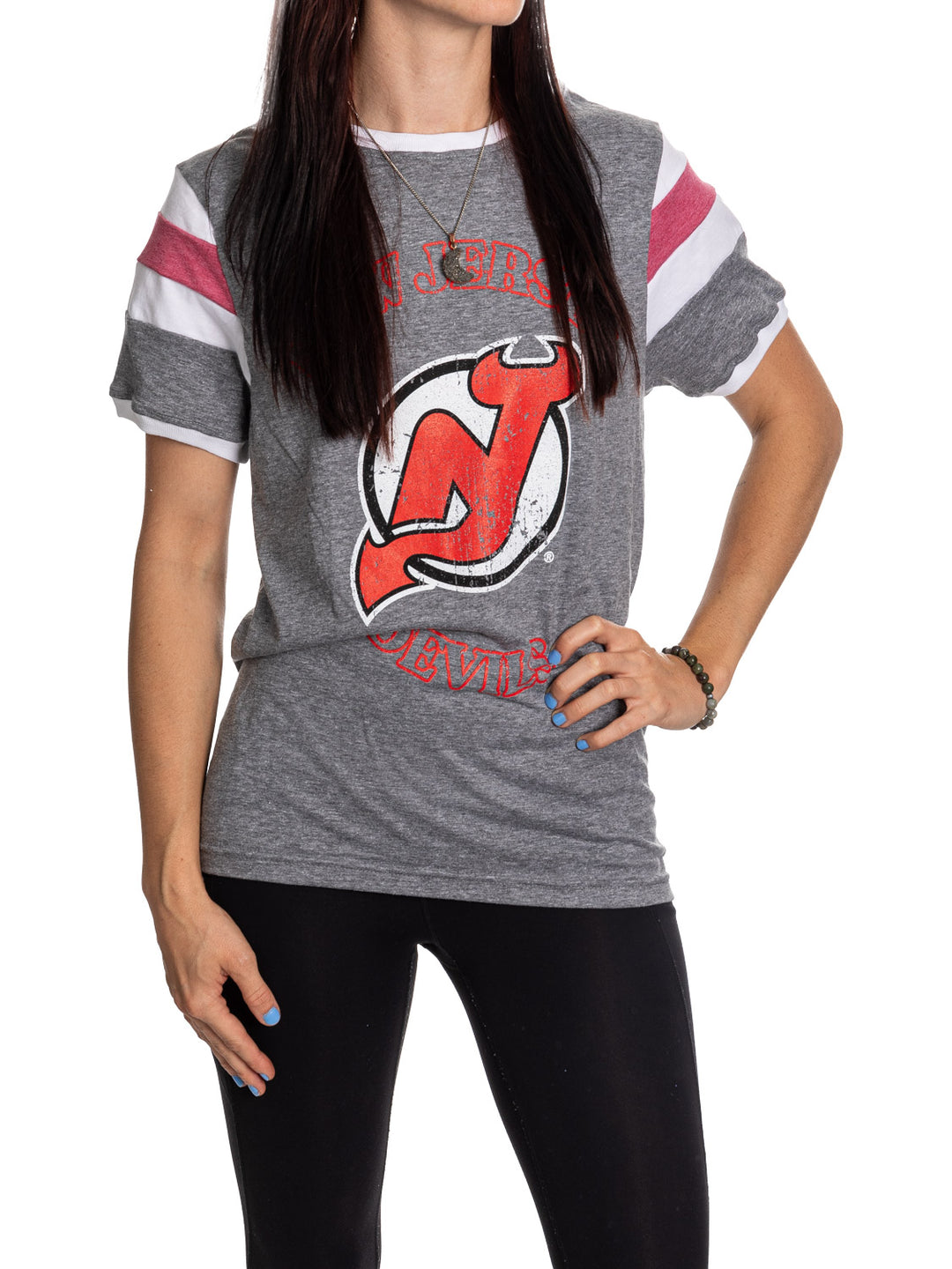 New Jersey Devils Ladies Loose Fit Varsity Style Retro Lounge T