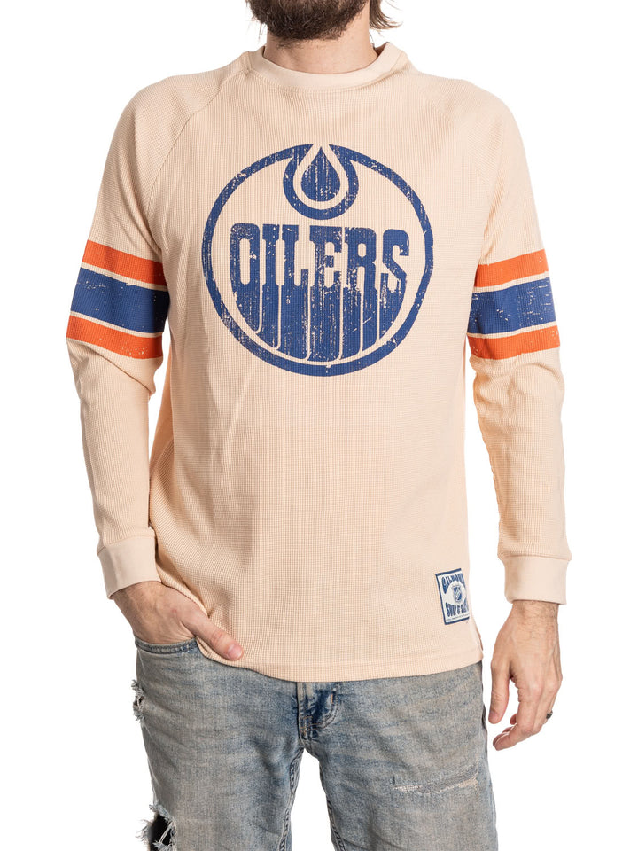 Official Licensed NHL Edmonton Oilers Long Sleeve Waffle Crewneck