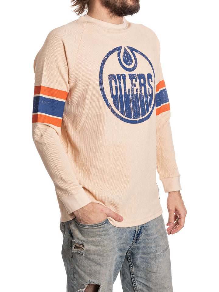 Official Licensed NHL Edmonton Oilers Long Sleeve Waffle Crewneck