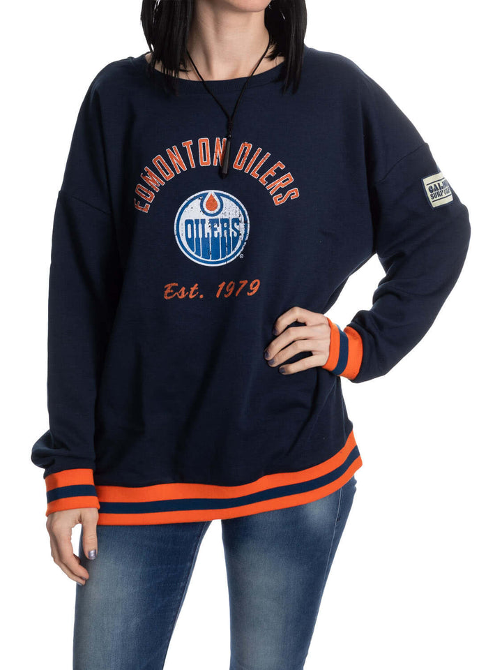 NHL Ladies' Vintage Stripe Edmonton Oilers Crewneck fleece