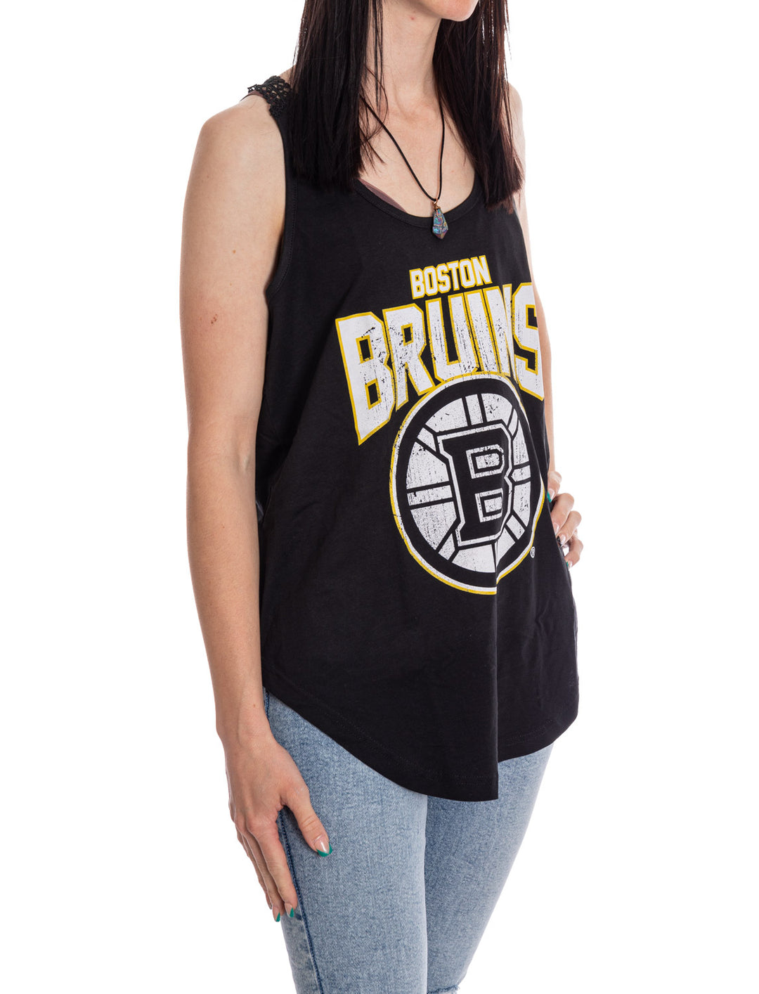 Boston Bruins Ladies "Distressed" Lace Flowy Tank Top